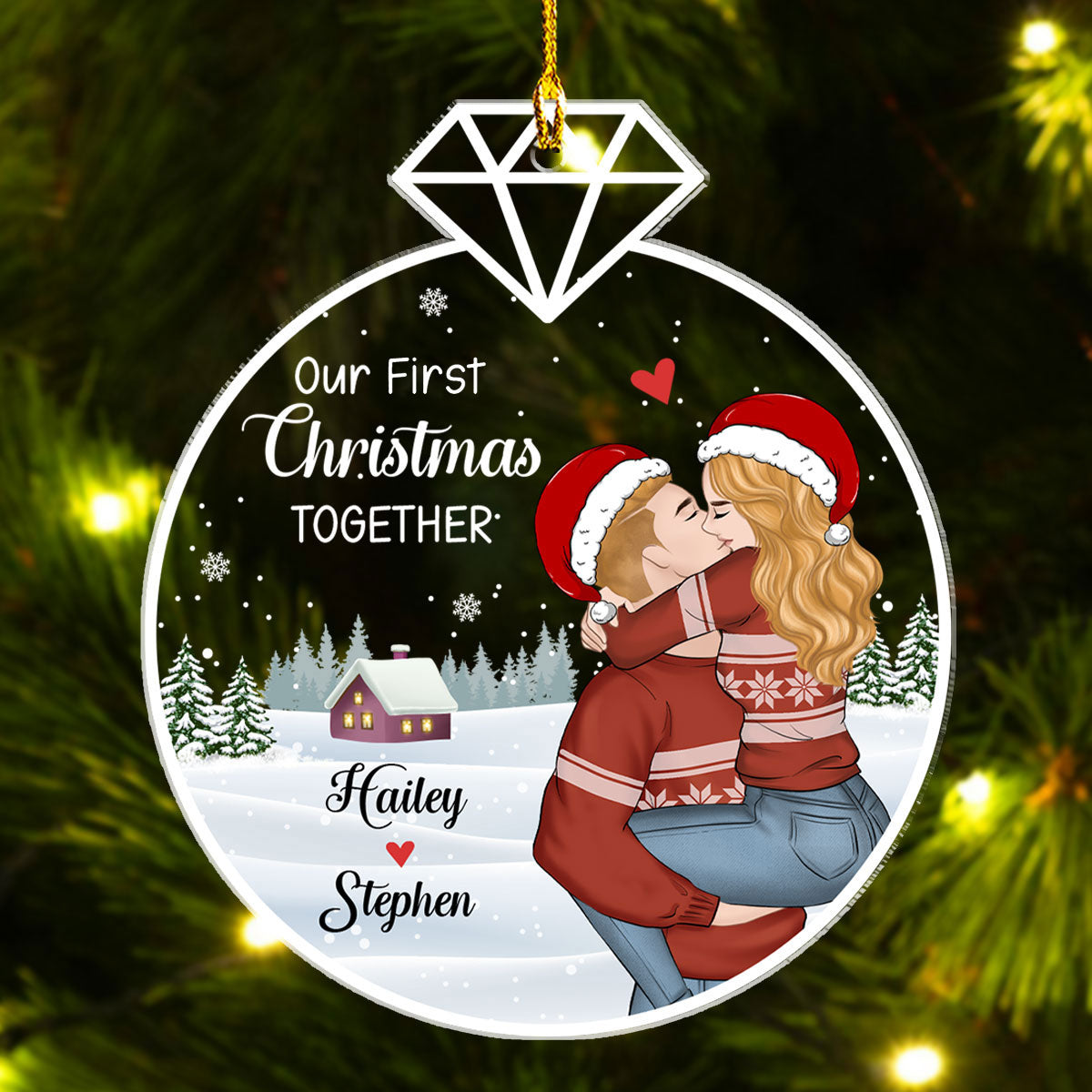 Custom First Christmas Ornament Married, Gift for Newlyweds •  Our First Christmas Together - Personalized Acrylic Ornament
