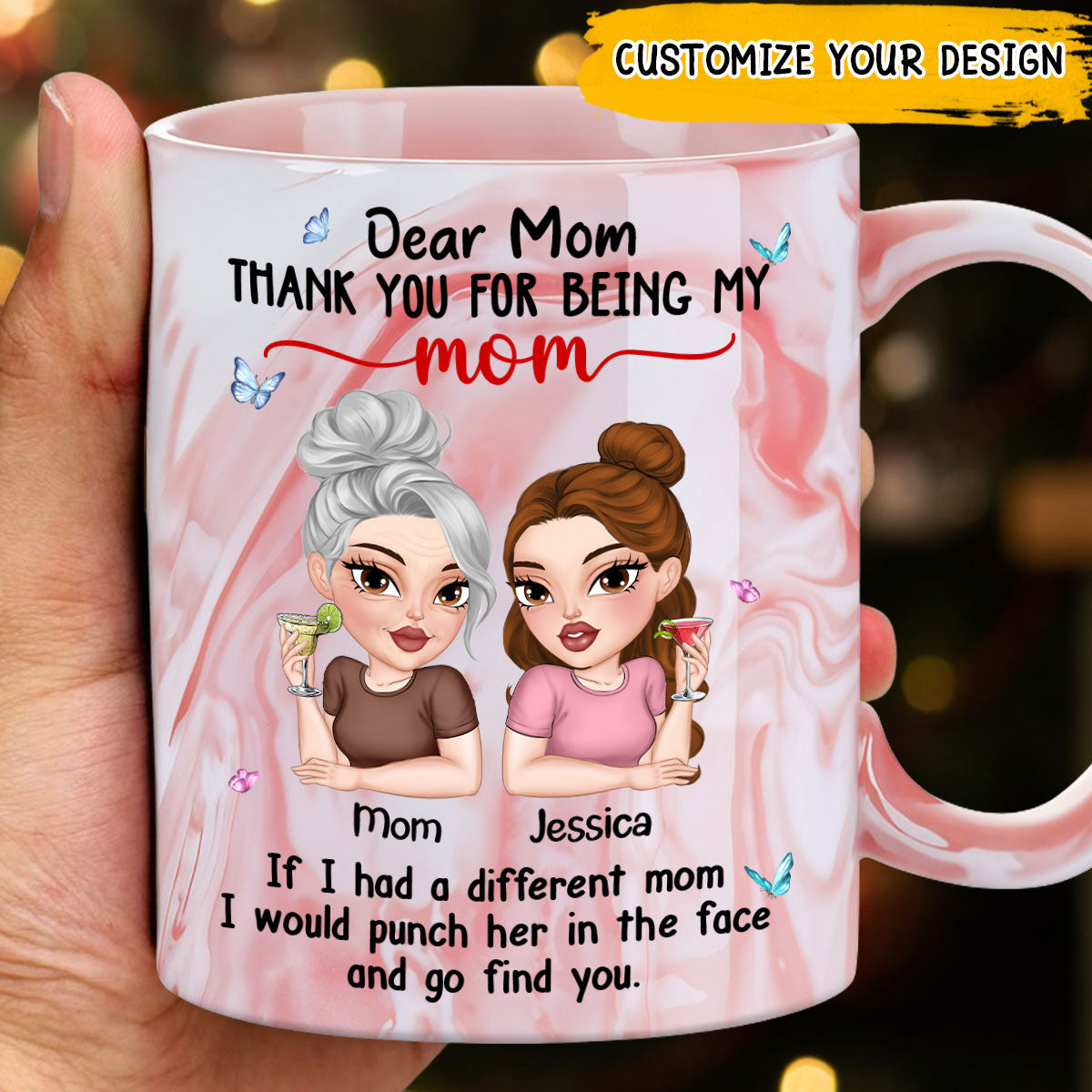 Custom Mother's Day Gift for Mom & Grandma • You Are My Only Mom - Personalized Pink Marble Mug