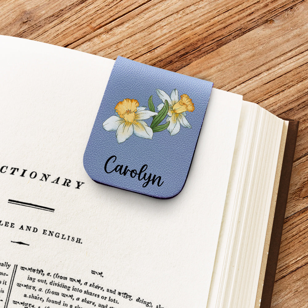 Blooming Flowers - Personalized Leather Bookmark
