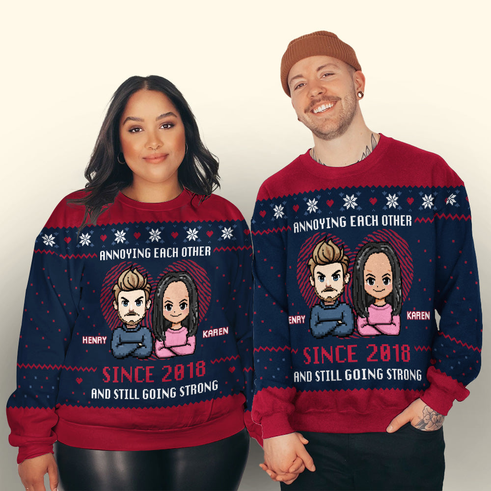 Custom Couple Christmas Sweatshirt, Anniversary Gift • Together Forever Christmas - Personalized All-Over-Print Sweatshirt