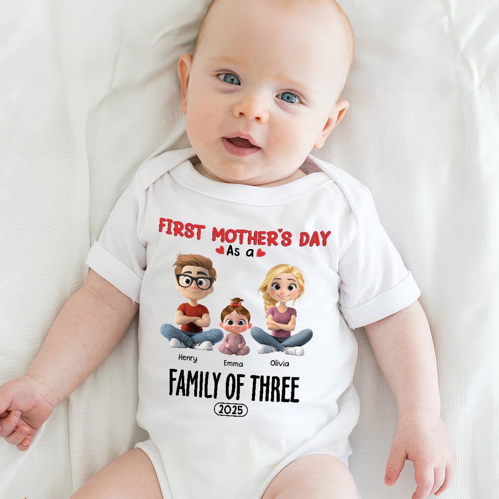 Custom First Mother's Day for Daughter, Christmas Gift for New Mom • Family Of Three - Personalized T-shirt And Onesie
