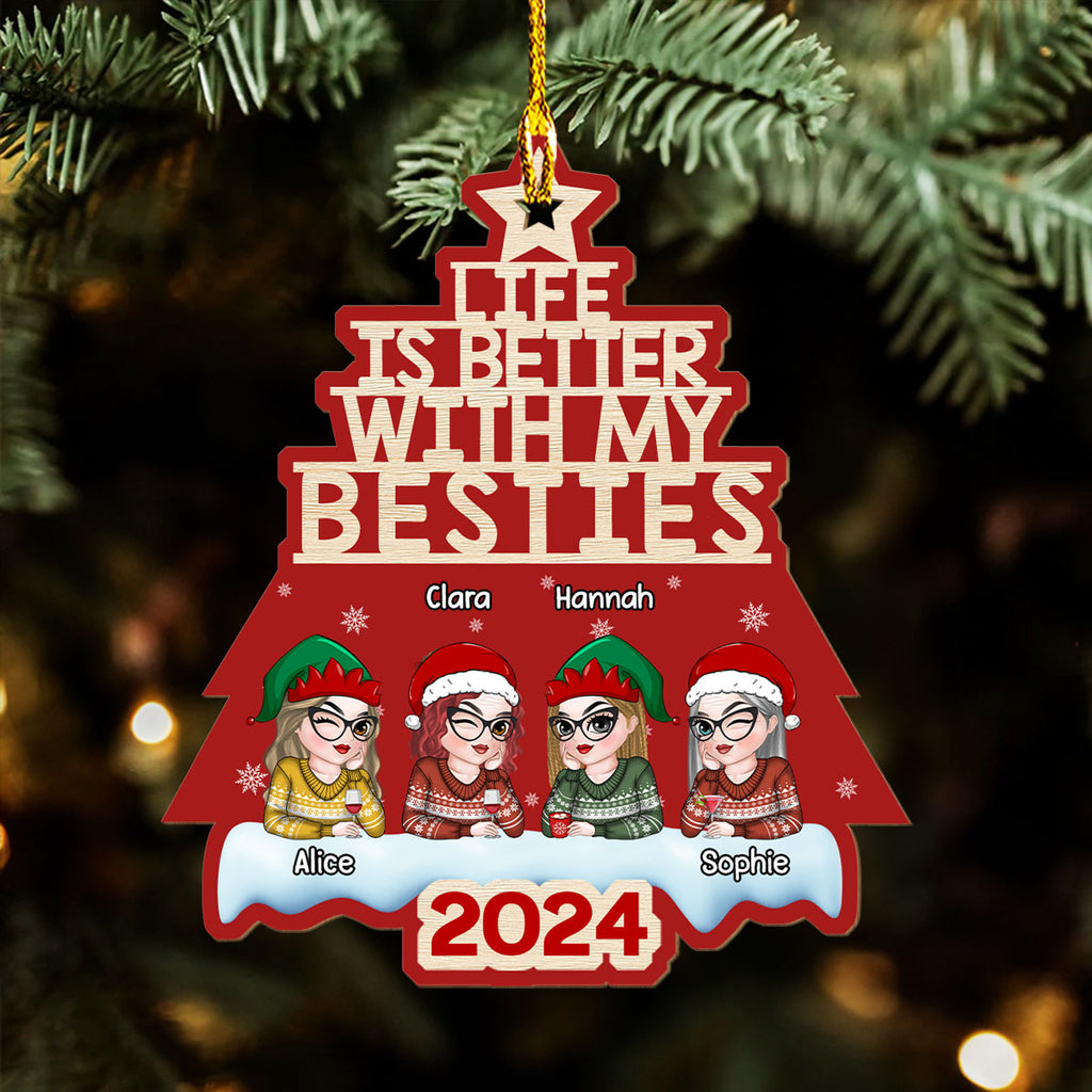 Custom Friendship Christmas Ornament, Best Friend Gift •  Besties Christmas Tree - Personalized Wood Ornament