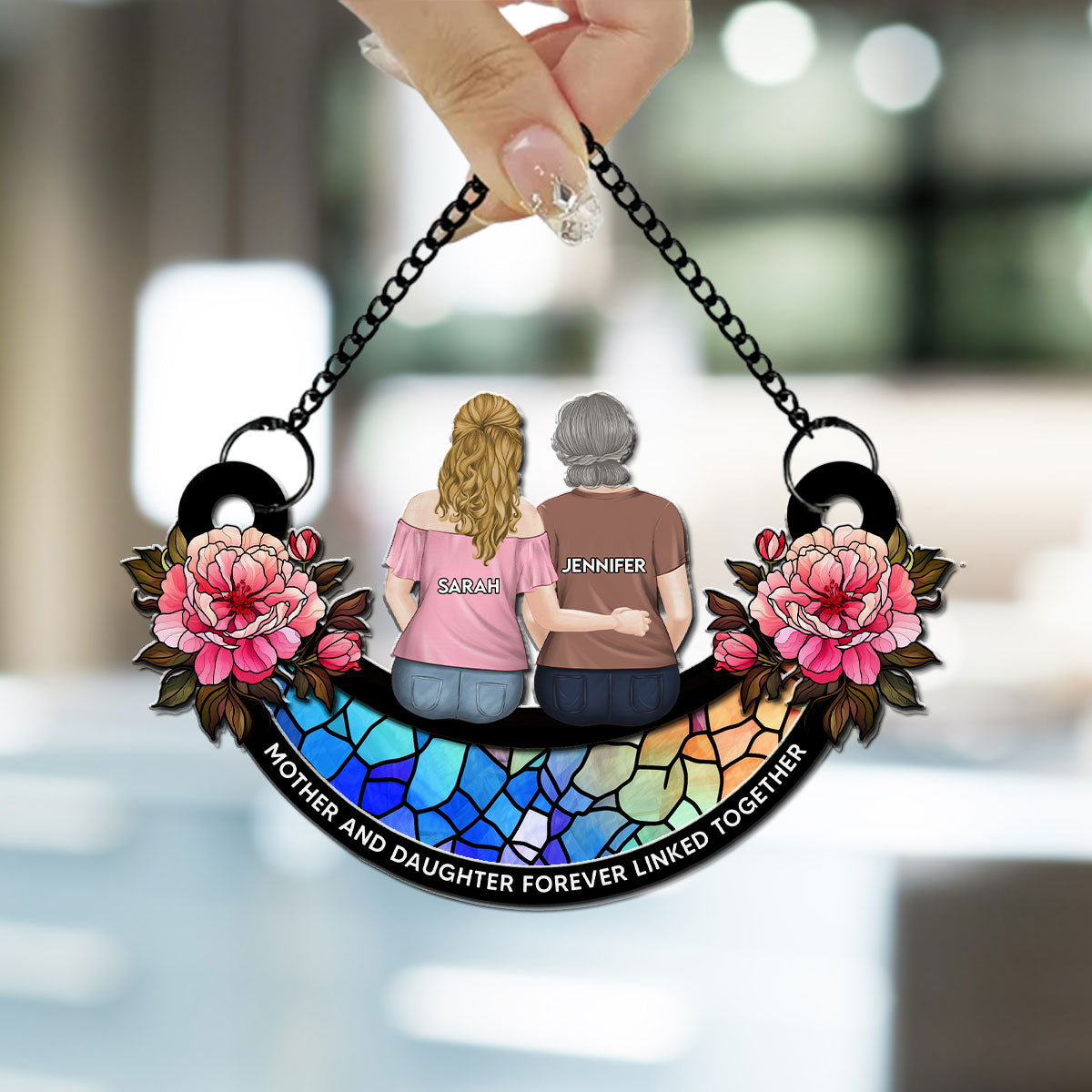 Custom Hanging Decor for Mom Daughter, Mother's Day Birthday Gifts • Mother And Daughters - Personalized Suncatcher