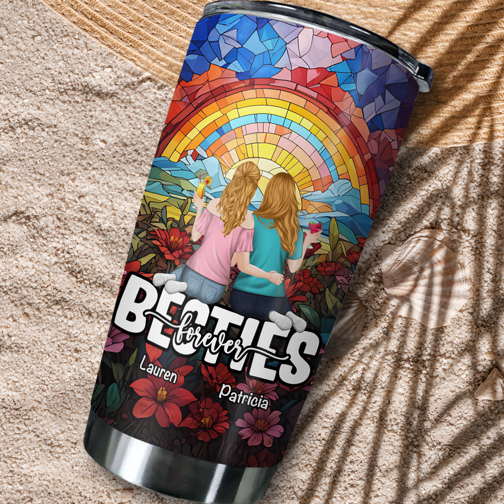 Custom Christmas Birthday Gifts For Best Friend • Besties Sitting Together - Personalized Tumbler