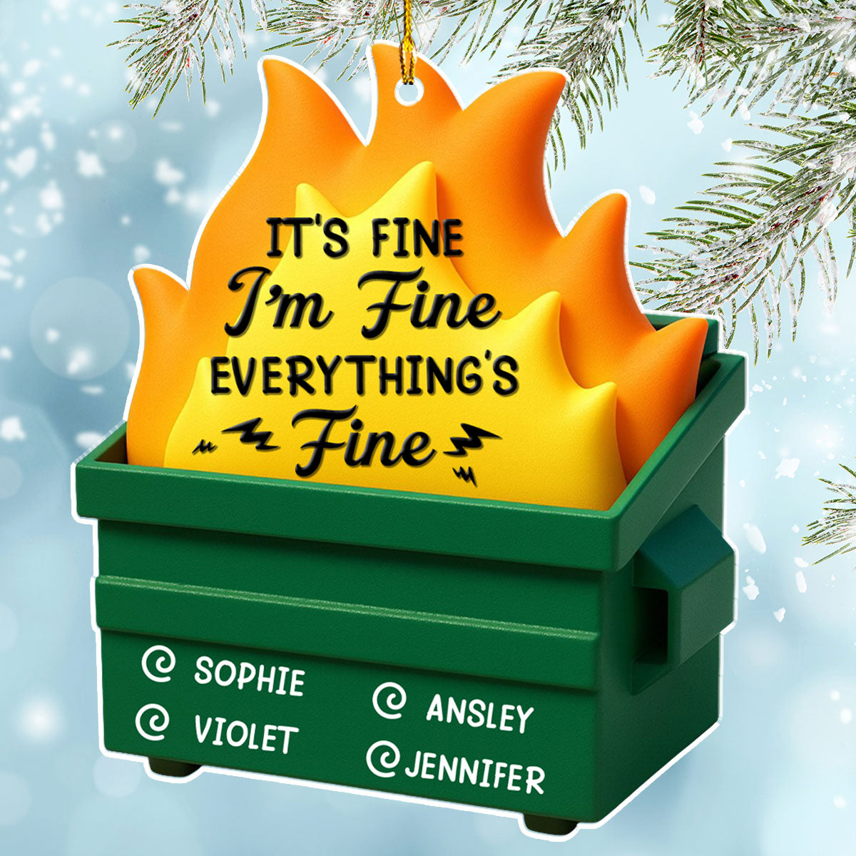 Custom Coworker Christmas Ornament, Team Appreciation Gift •  Dumpster Fire - Personalized Acrylic Ornament