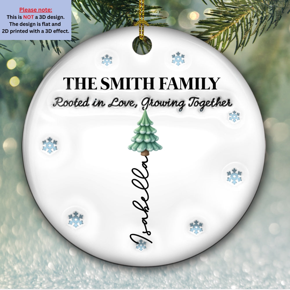 Custom Family Ornament, Christmas Gift for Family Members •  Rooted in Love, Growing Together - Personalized 3D Inflated Effect Ceramic Ornament