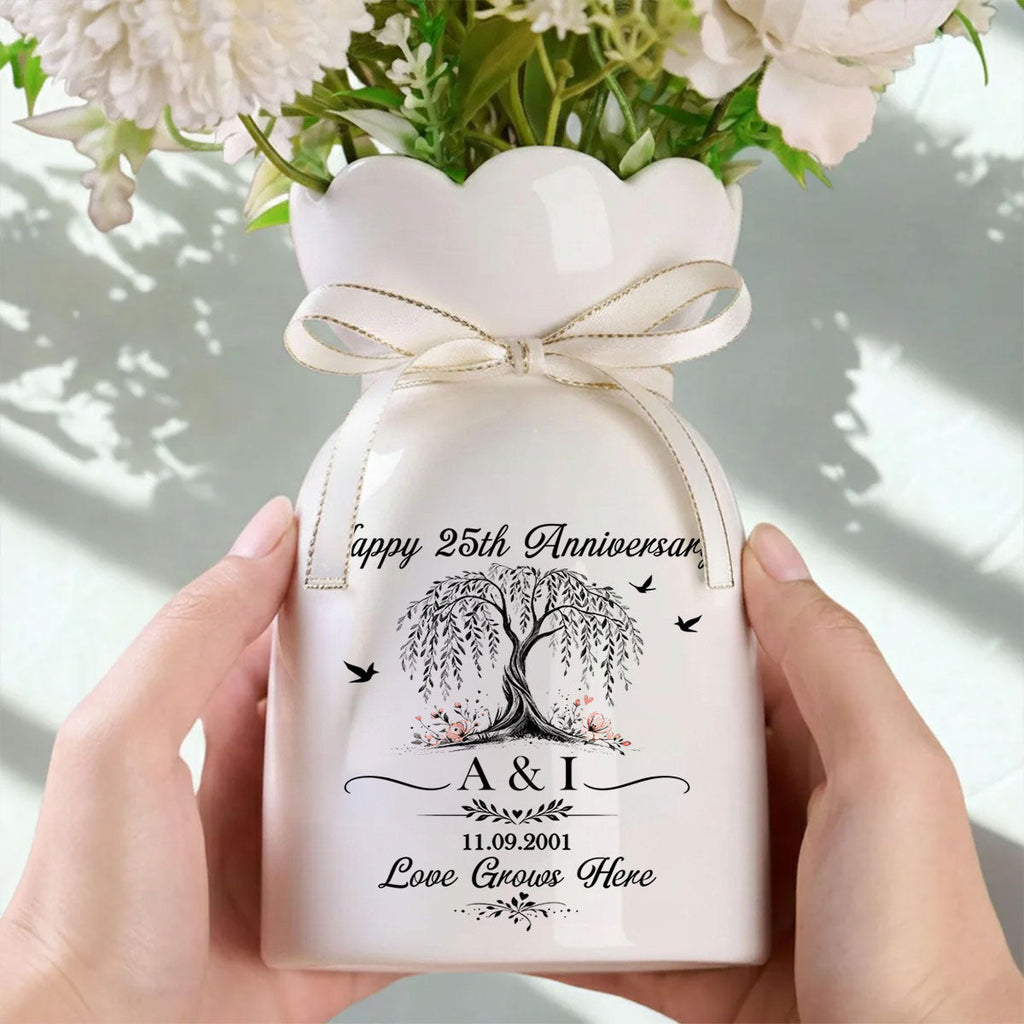 You And Me Love Grow Here - Personalized Ribbon Tie Flower Vase