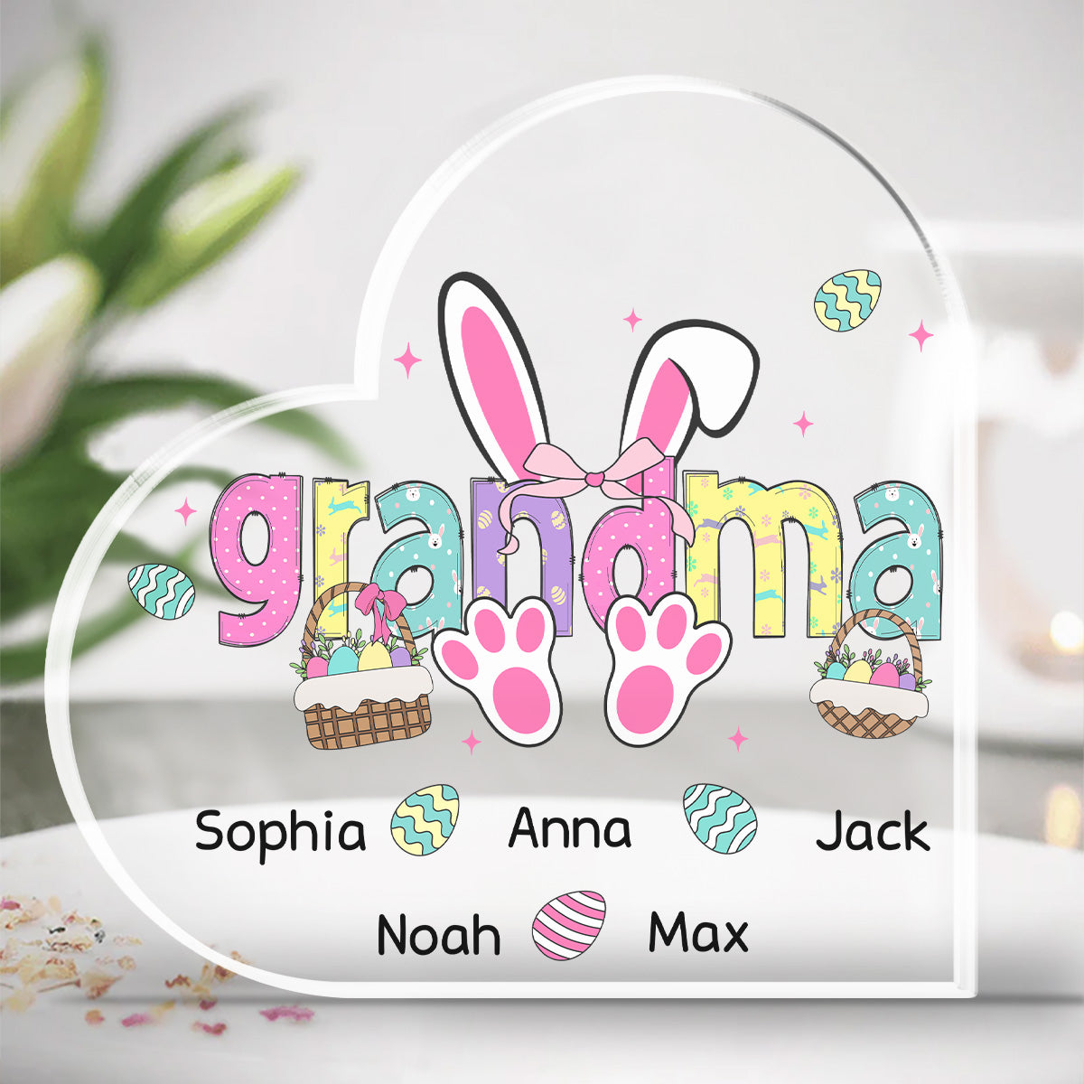 Custom Family Decor, Christmas Birthday Family Keepsake • Easter Bunny Coquette Bow - Personalized Acrylic Plaque