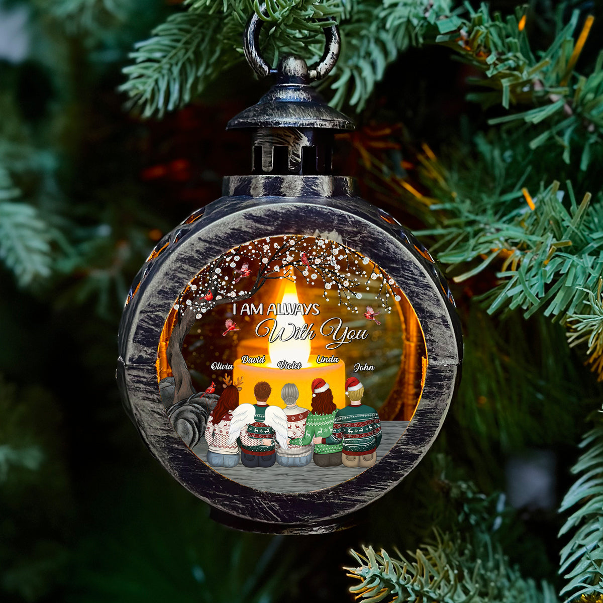 Custom Memorial Christmas Night Light, Remembrance Gifts • Right Here For You - Personalized Christmas Lantern