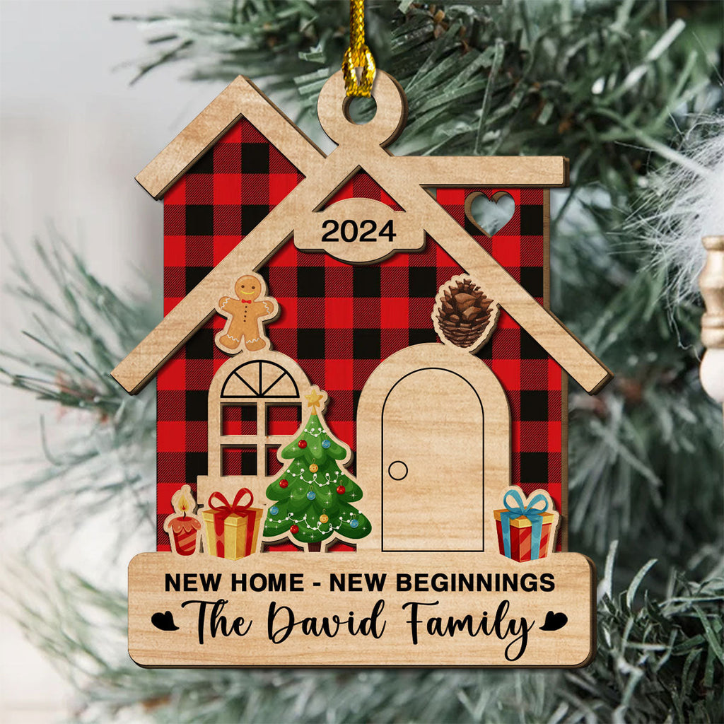 Custom Family First Christmas Ornament •  New Beginnings - Personalized 2-Layered Wood Ornament