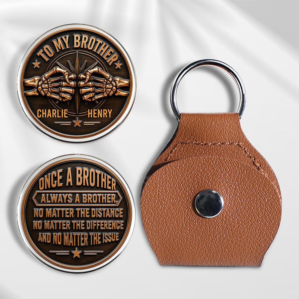 Custom Brother Coin Keychain, Birthday Gift for Family Members • Brothers By Blood - Personalized 3D Printing Pocket Hug