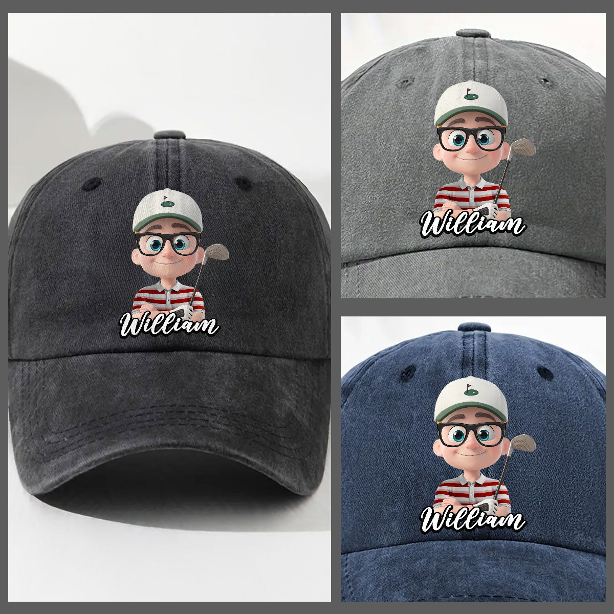 Custom Christmas Headwear Birthday Gifts for Dad • Born To Golf - Personalized Vintage Washed Denim Cap