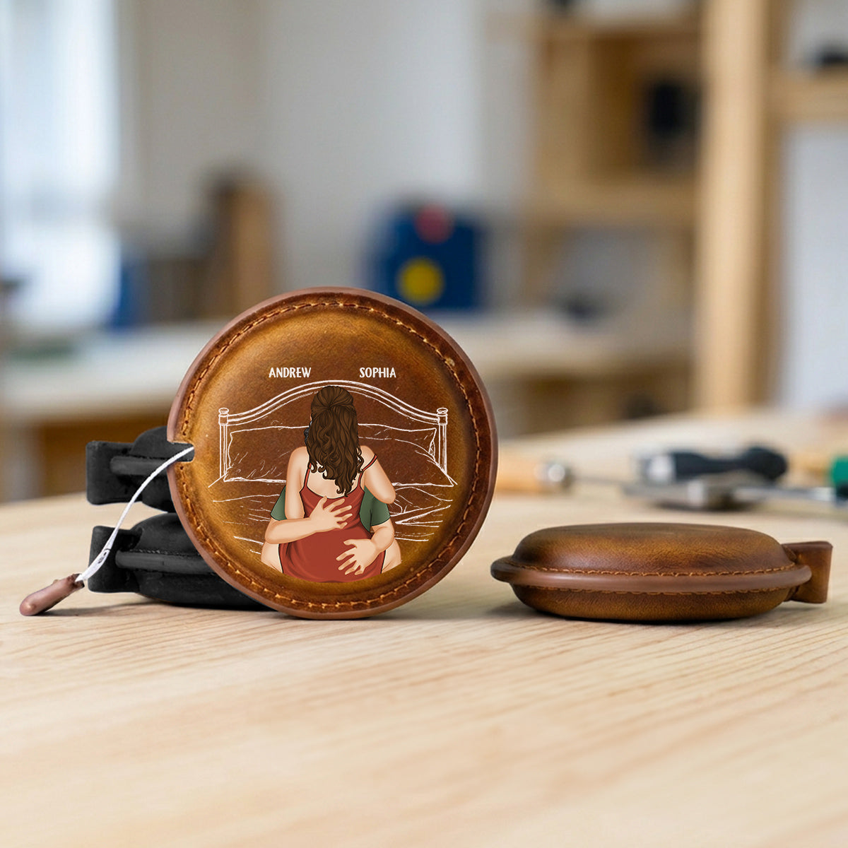 Couple Expect More Than A Few Inches Tonight - Personalized Leather Tape Measure