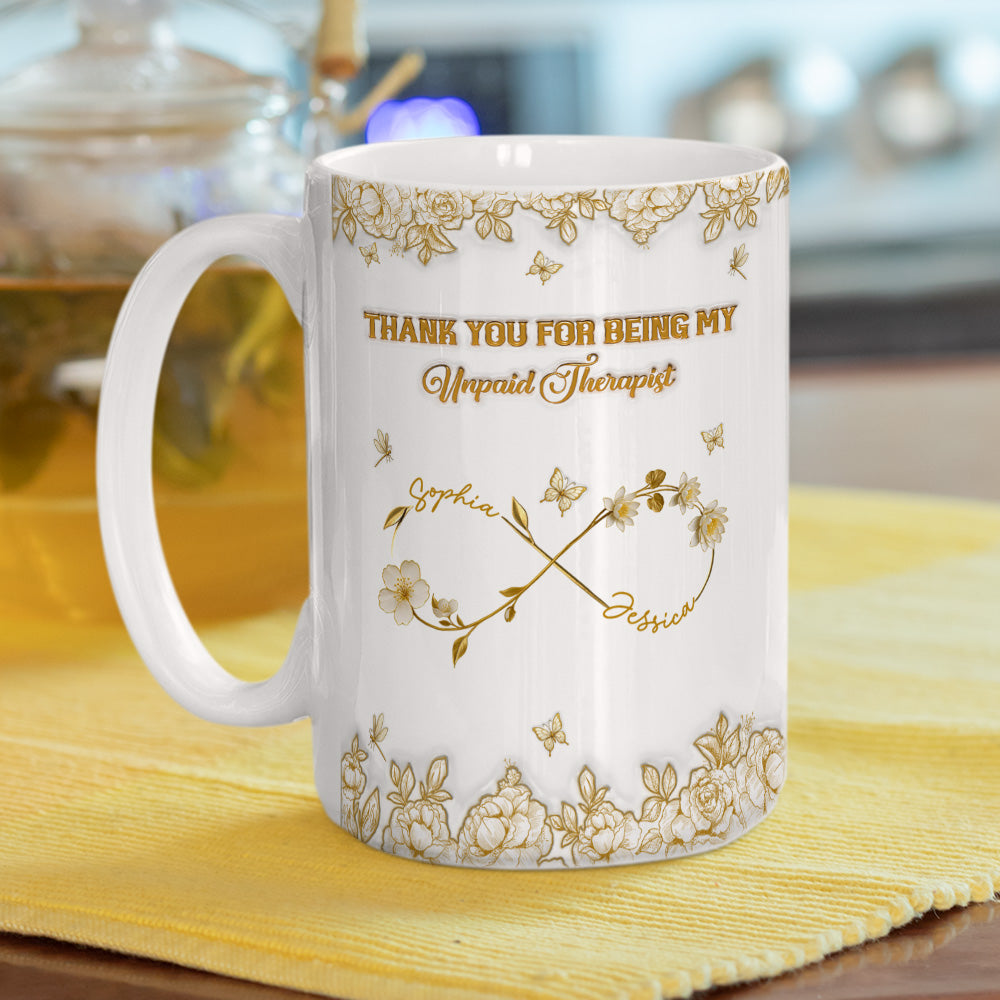 Custom Best Friend, Christmas & Birthday Friendship Keepsake Gift • Gold Flower Bestie - Personalized 3D Inflated Effect Coffee Mug