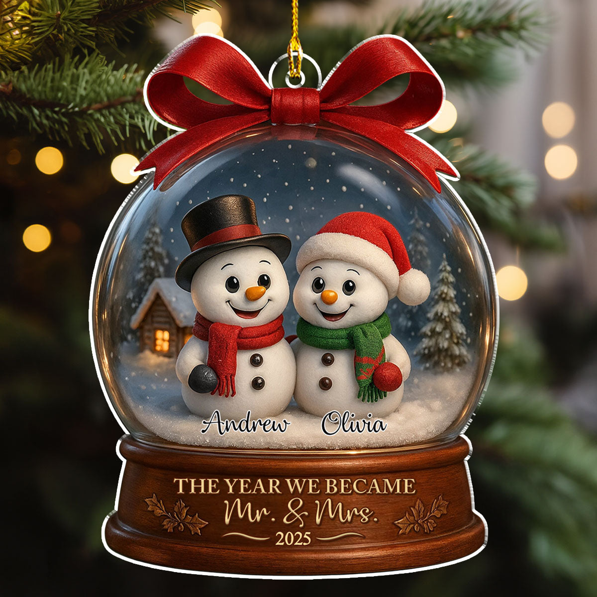 Custom Couple Christmas Ornament, Anniversary Gift •  Snowy Day You And Me - Personalized 3D Effect Acrylic Ornament