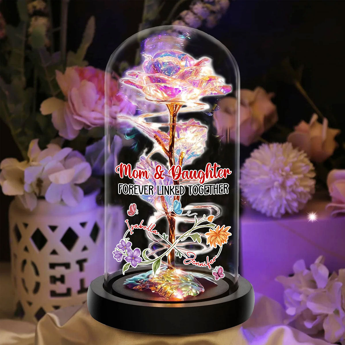 Mom And Daughter Forever Linked Together - Personalized Sparkly Rose