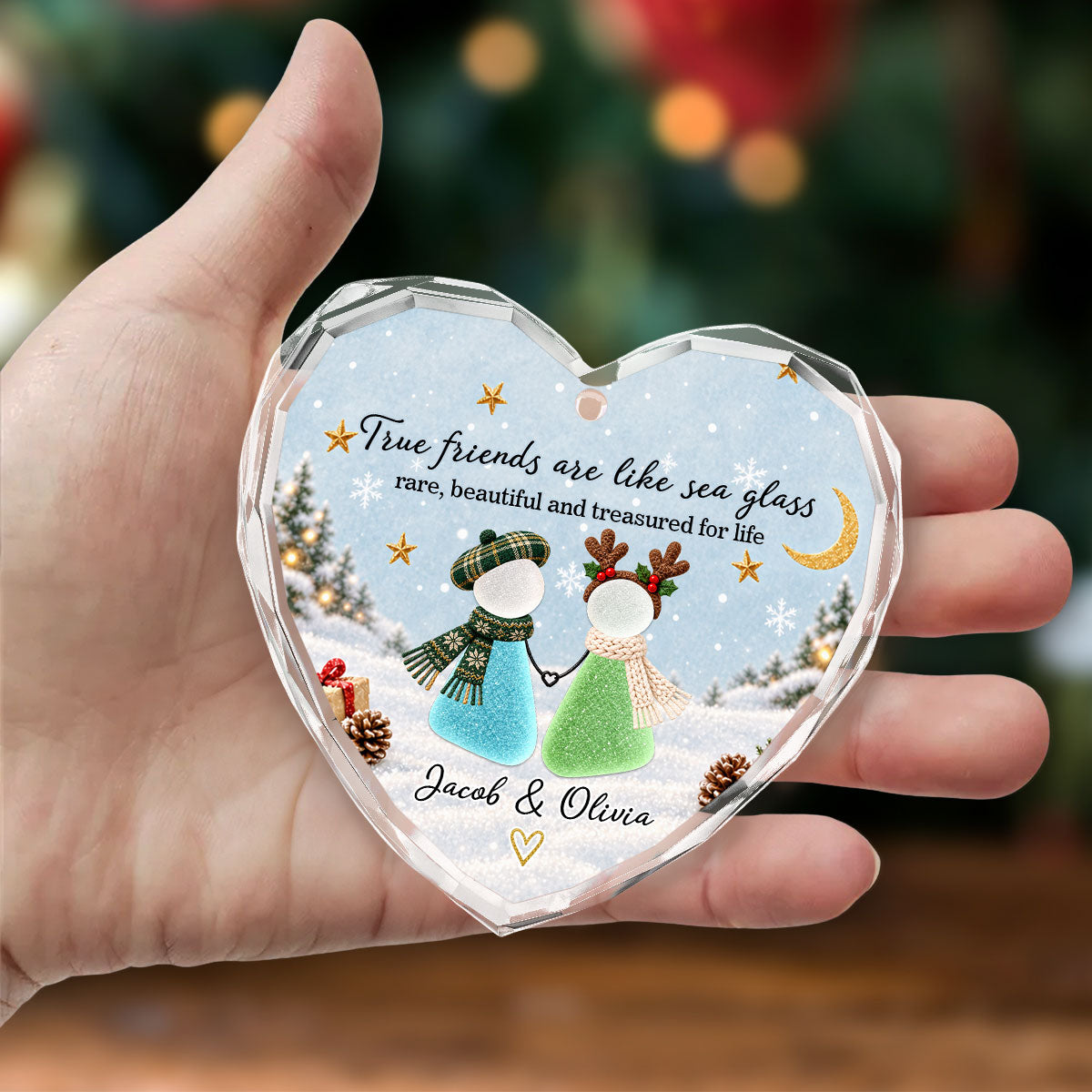 Custom Sister Christmas Ornament •  True Friends Are Like Sea Glass - Personalized Glass Ornament