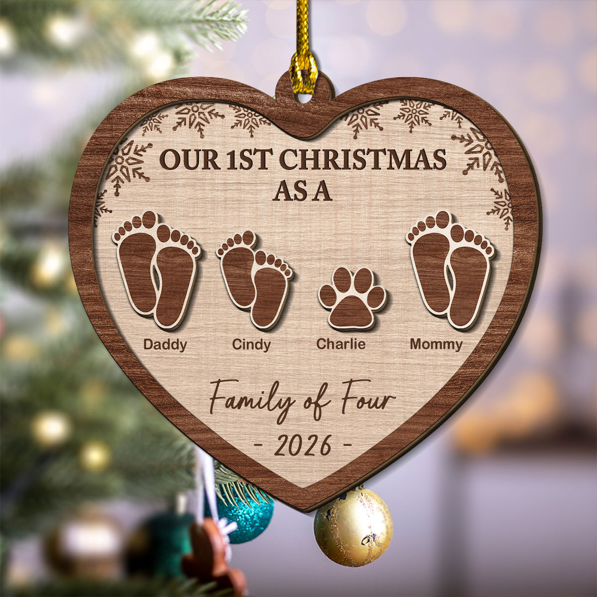 Custom Family First Christmas Ornament •  Our 1st Christmas - Personalized Freeshape 2-Layered Wood Ornament