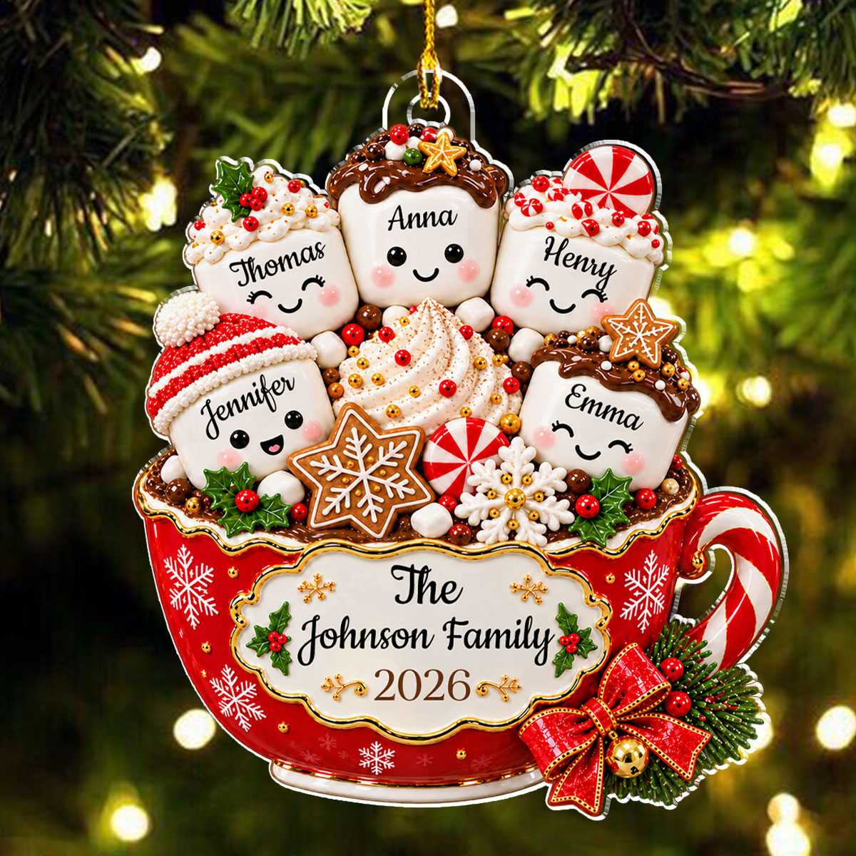 Custom Family Ornament, Christmas Gift for Family Members •  Cocoa Crew - Personalized Acrylic Ornament