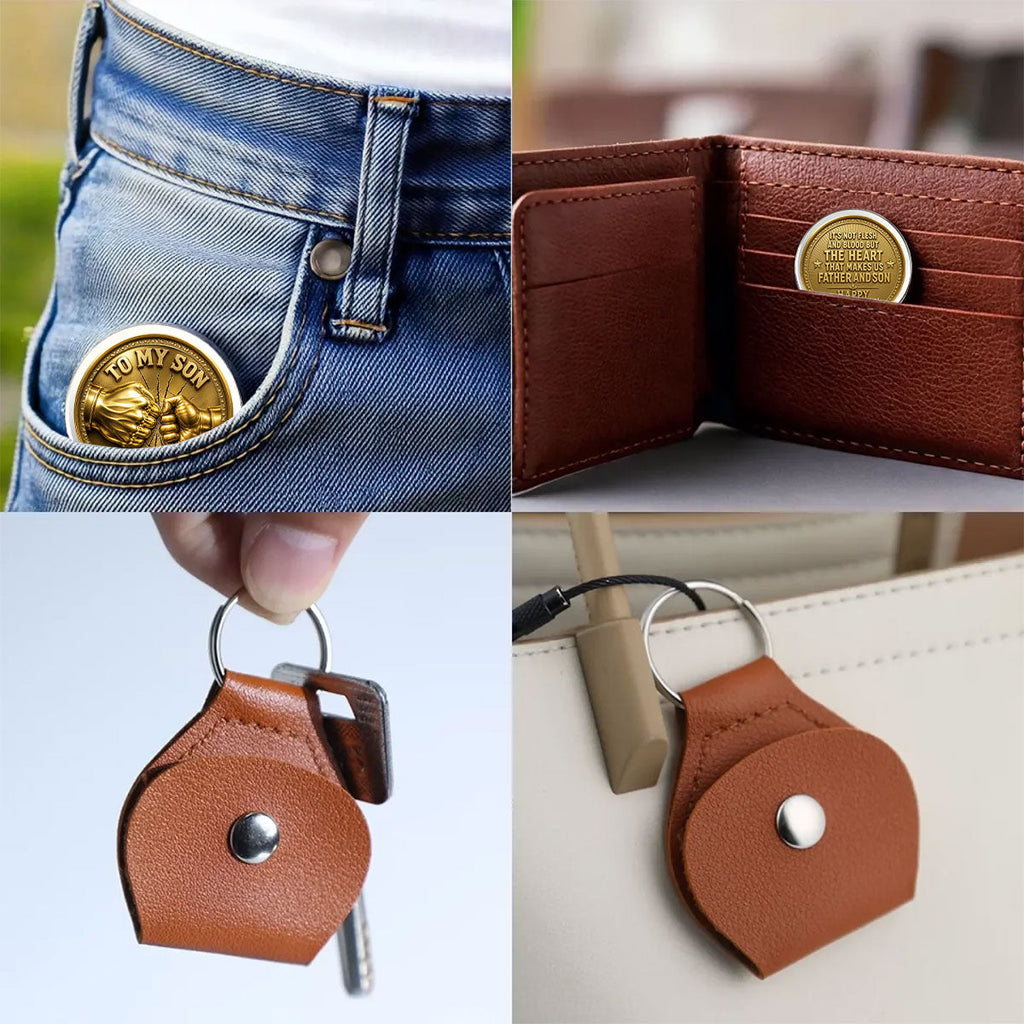 Custom Son Coin Keychain, Father's Day Birthday Gifts • Bonded By Heart - Personalized Pocket Hug