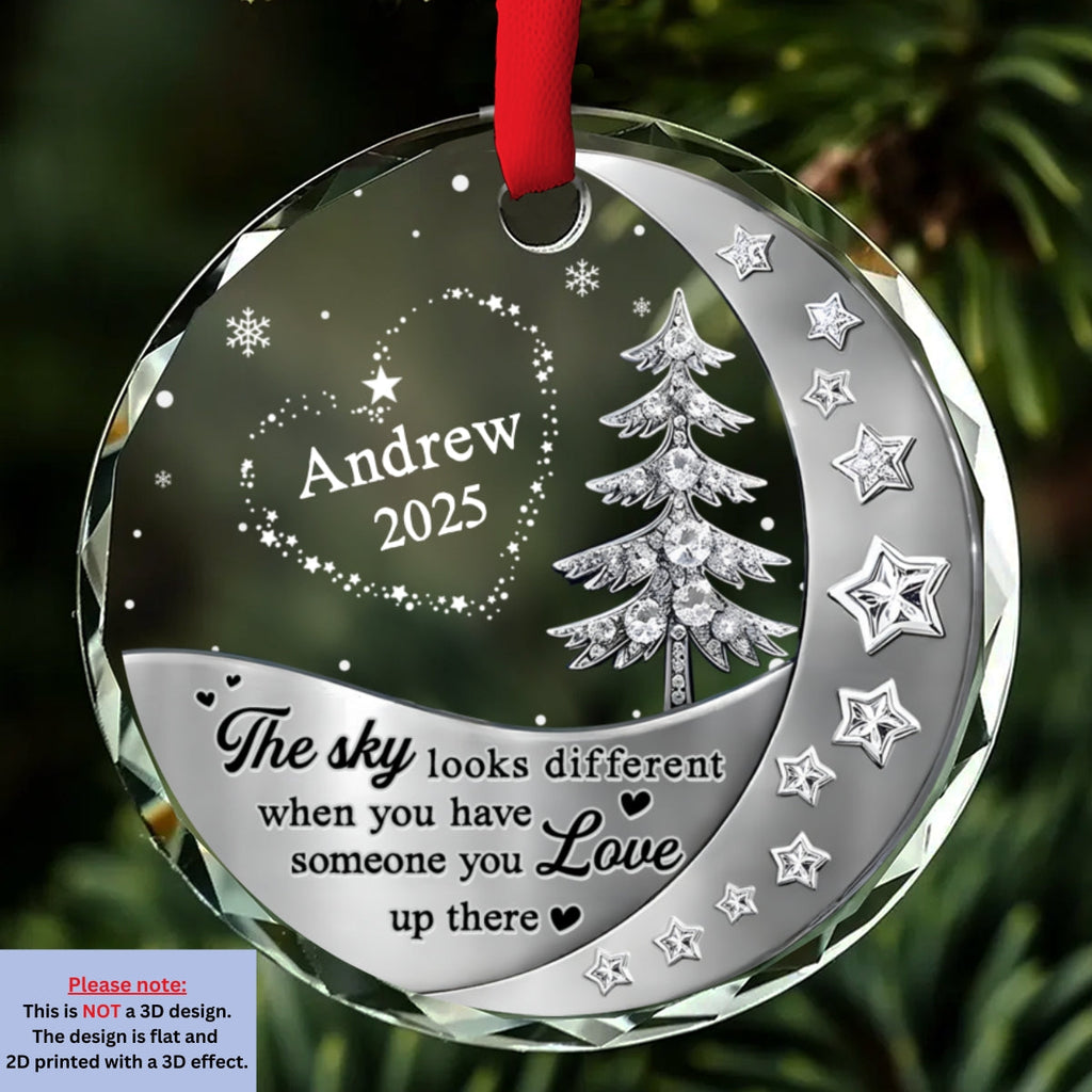 Custom Memorial Christmas Ornament, Sympathy Keepsake •  Not The Same Sky - Personalized 3D Effect Glass Ornament