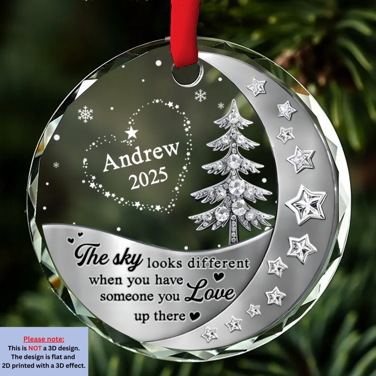 Custom Memorial Christmas Ornament, Sympathy Keepsake •  Not The Same Sky - Personalized 3D Effect Glass Ornament