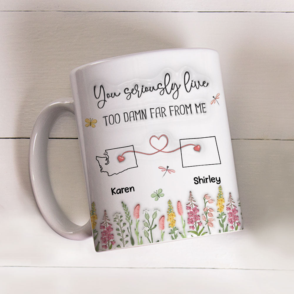Custom Best Friend, Christmas & Birthday Friendship Keepsake Gift • Far Away But Still Connected - Personalized 3D Inflated Effect Mug
