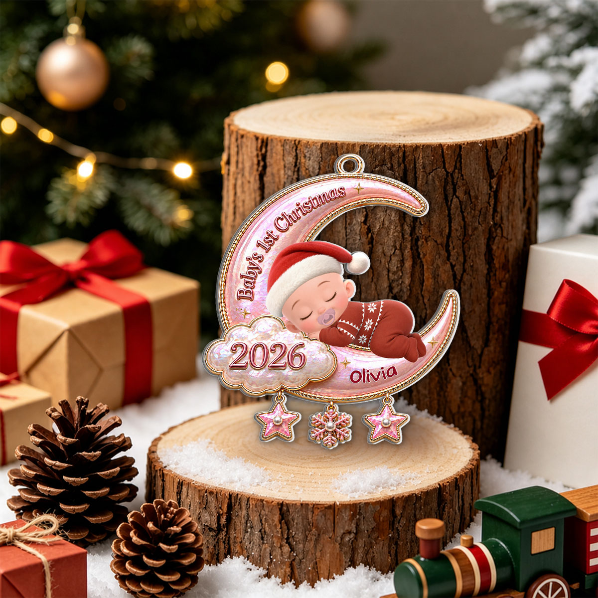 Custom Family First Christmas Ornament •  Our Little Christmas Miracle - Personalized 3D White Acrylic Ornament