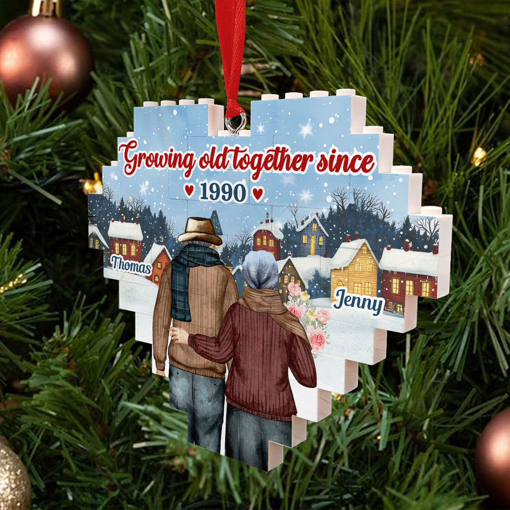 Custom Couple Christmas Ornament, Anniversary Gift •  Growing Old Together - Personalized Heart Puzzle Ornament