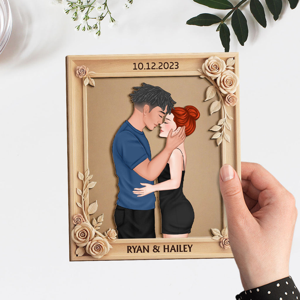 Custom Couple's Decor, Anniversary & Wedding Gift • Romantic Floral With Couple - Personalized Wooden Plaque