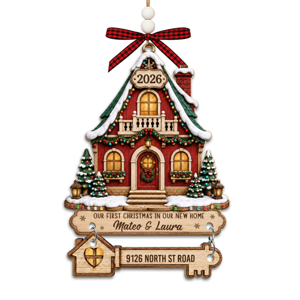 Custom Couple Christmas Ornament, Anniversary Gift •  Making Memories In Our New Home - Personalized Wooden Ornament With Tag