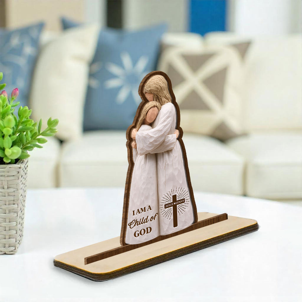 Custom Family Decor, Christmas Birthday Family Keepsake • Child Of God Embrace - Personalized 2-Layer Wood Plaque With Flat Base