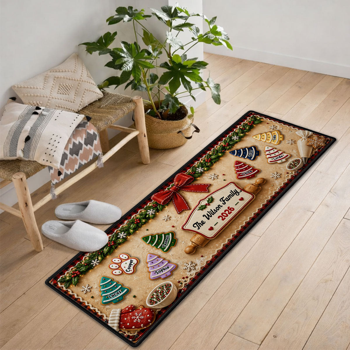 Custom Family Name Christmas Rug, Holiday Gift For Family Members • Family Cake - Personalized Runner Rug