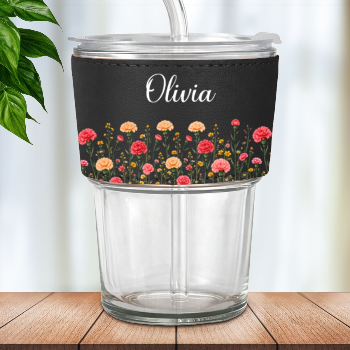 Birth Flower - Personalized Leather Glass Cup