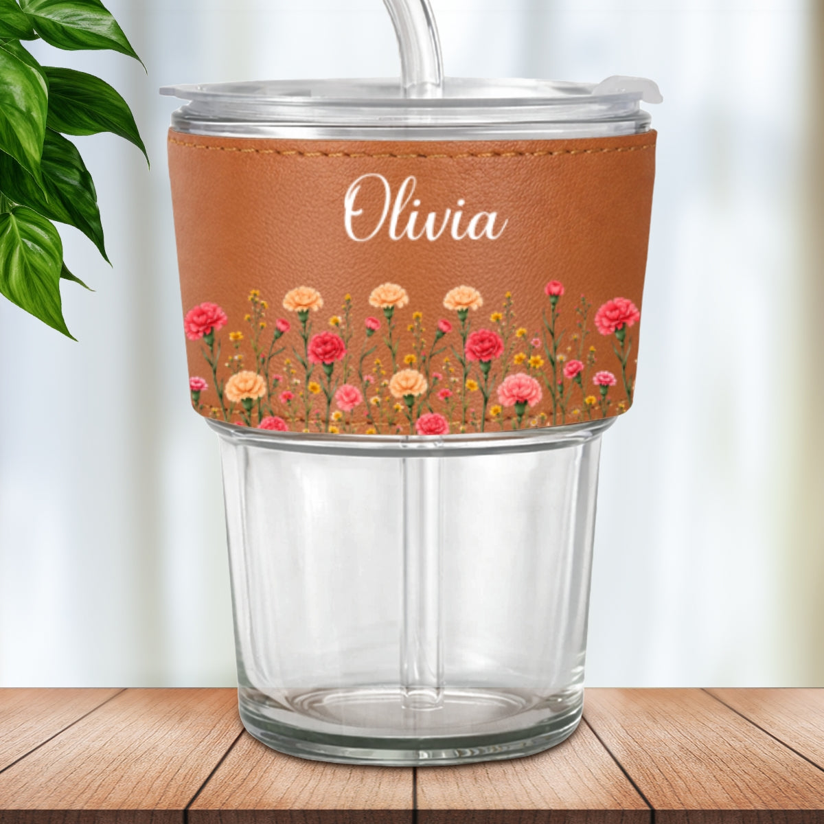 Birth Flower - Personalized Leather Glass Cup
