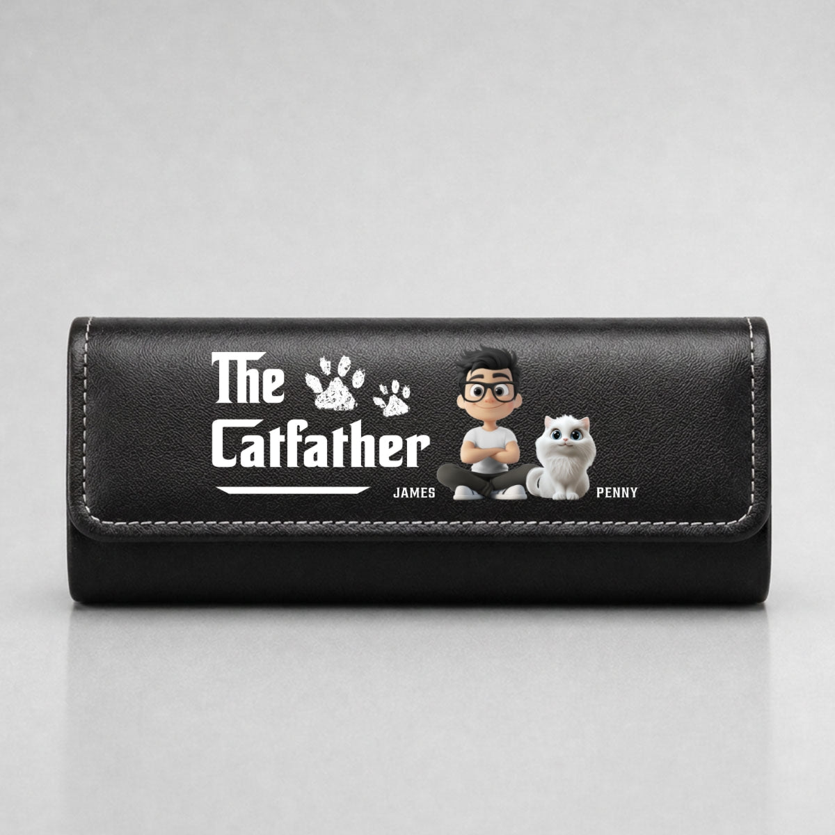 Cool Cat Father - Personalized Leather Eyeglass Case