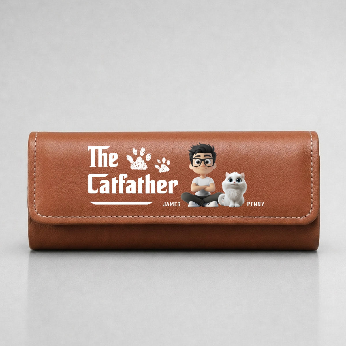 Cool Cat Father - Personalized Leather Eyeglass Case