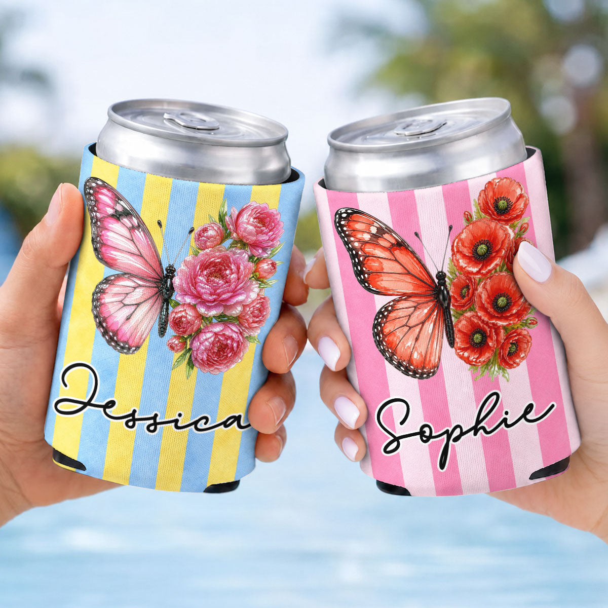 Sparkling Butterfly Wings - Personalized Skinny Can Cooler