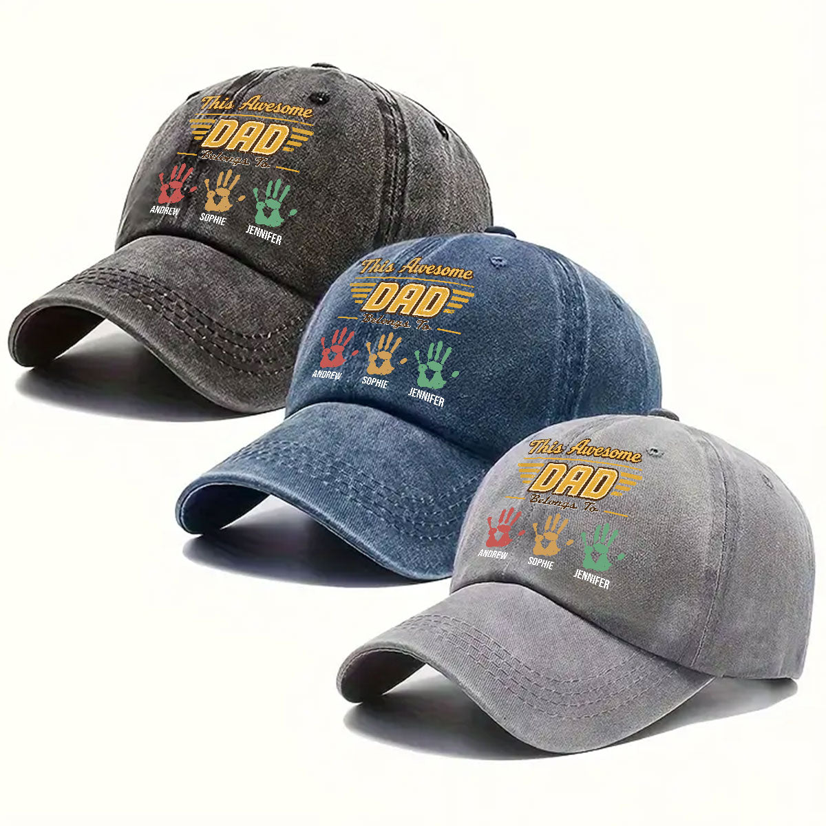 Custom Father's Day Christmas Birthday Gifts for Dad • Awesome Daddy - Personalized Vintage Washed Denim Cap