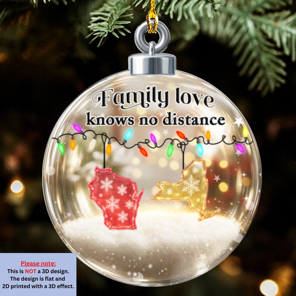 Custom Family Christmas Ornament for Long Distance Families •  Family Love Knows No Distance - Personalized 3D Effect Acrylic Ornament