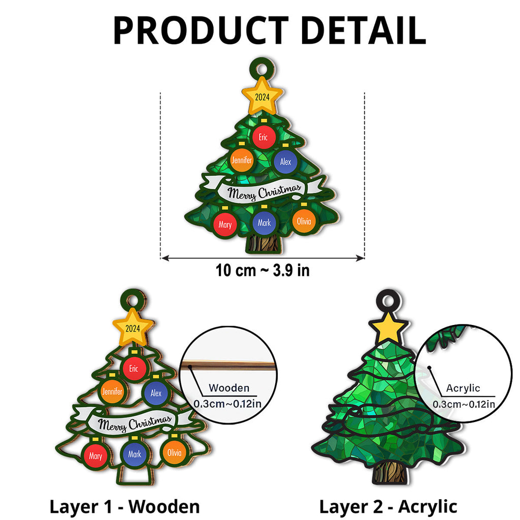 Custom Family Ornament, Christmas Gift for Family Members •  Christmas Tree Family Name - Personalized Suncatcher Ornament