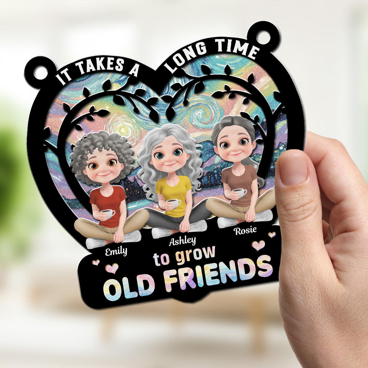 Custom Best Friend Hanging Decor, Friendship Birthday Gifts • It Takes A Long Time To Grow An Old Friend - Personalized Suncatcher