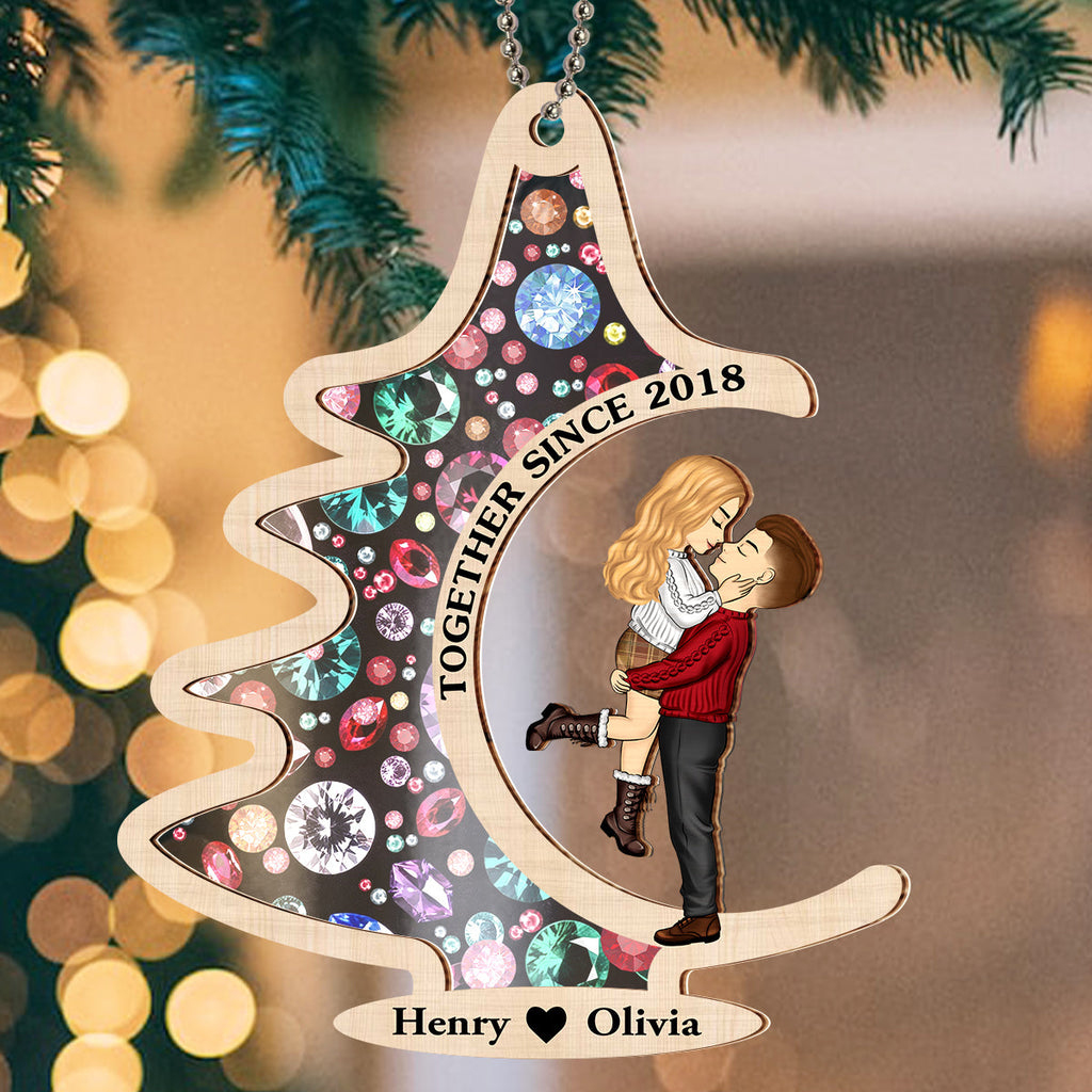 Custom Couple Christmas Ornament, Anniversary Gift •  You Put The Merry In My Christmas - Personalized Suncatcher Ornament