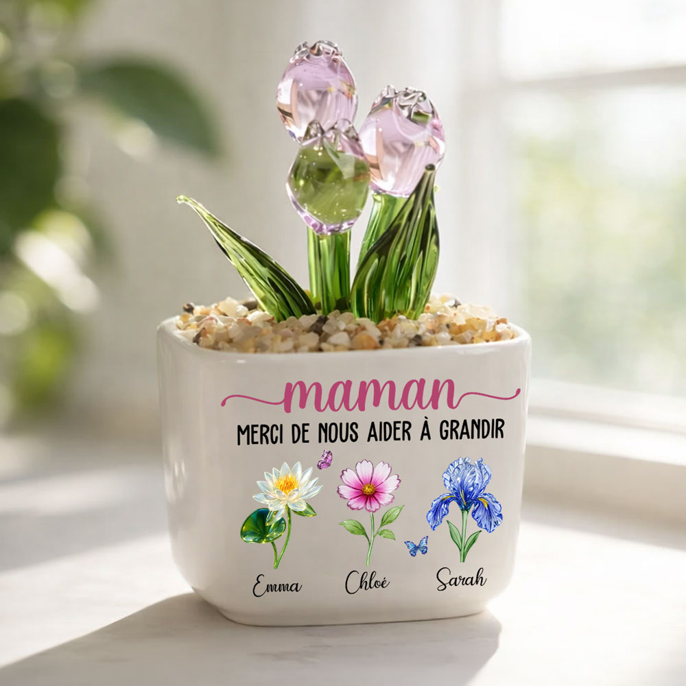Custom Flower Keepsake, Meaningful Glass Home Decor Gift • Merci De M'Aider À Grandir - Tulipes Éternelles En Verre Personnalisées