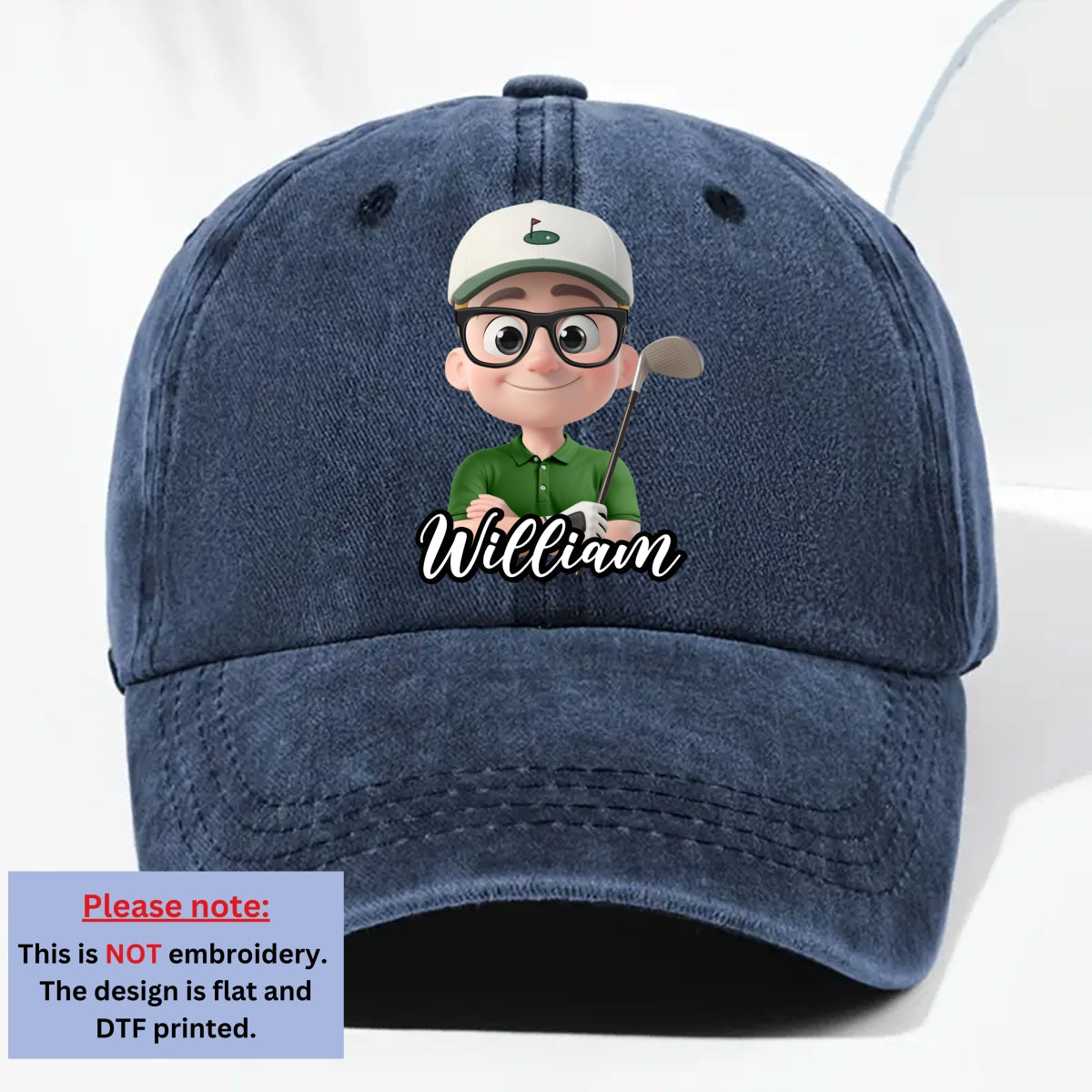 Custom Christmas Headwear Birthday Gifts for Dad • Born To Golf - Personalized Vintage Washed Denim Cap