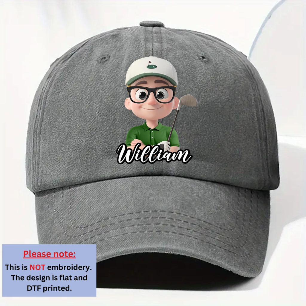 Custom Christmas Headwear Birthday Gifts for Dad • Born To Golf - Personalized Vintage Washed Denim Cap