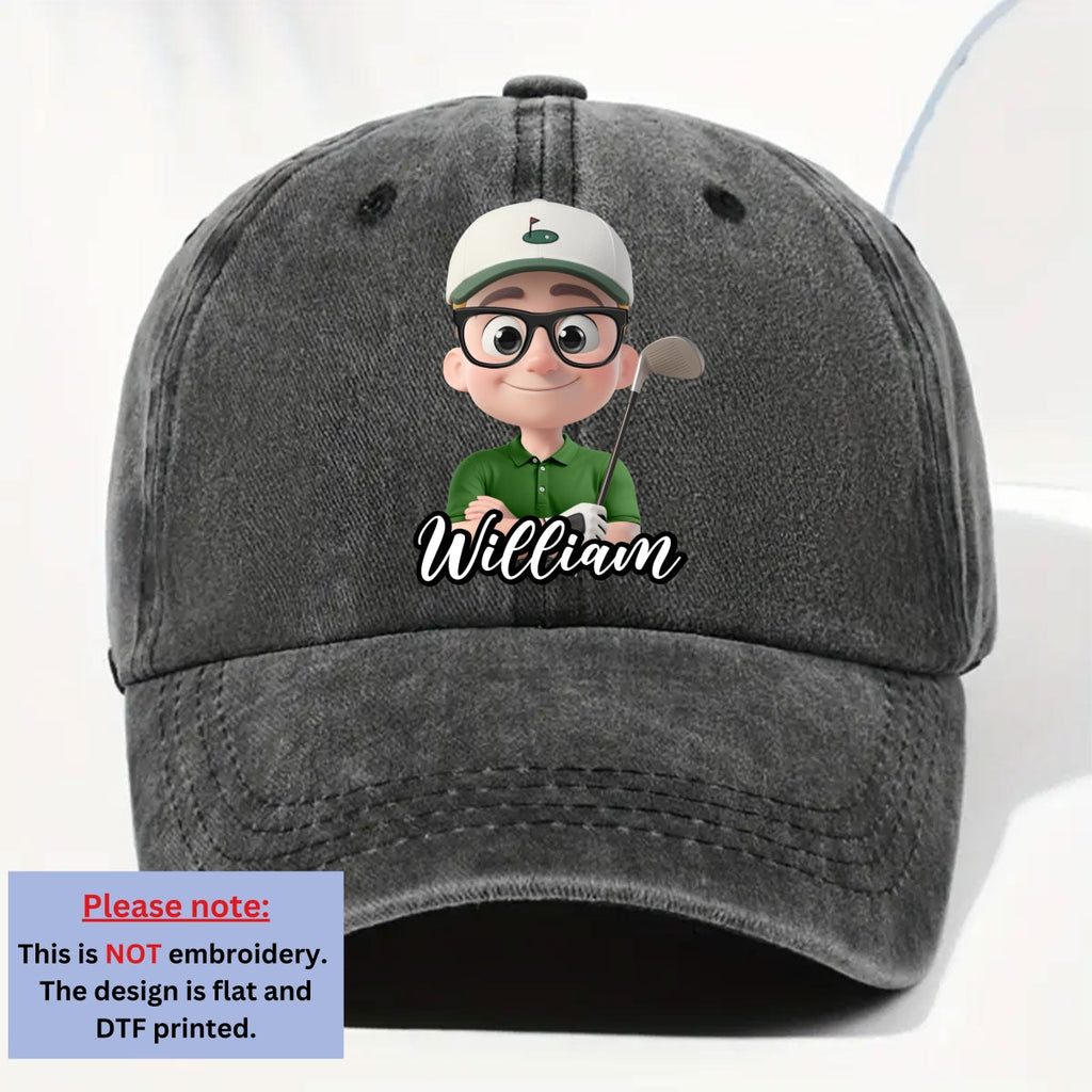 Custom Christmas Headwear Birthday Gifts for Dad • Born To Golf - Personalized Vintage Washed Denim Cap
