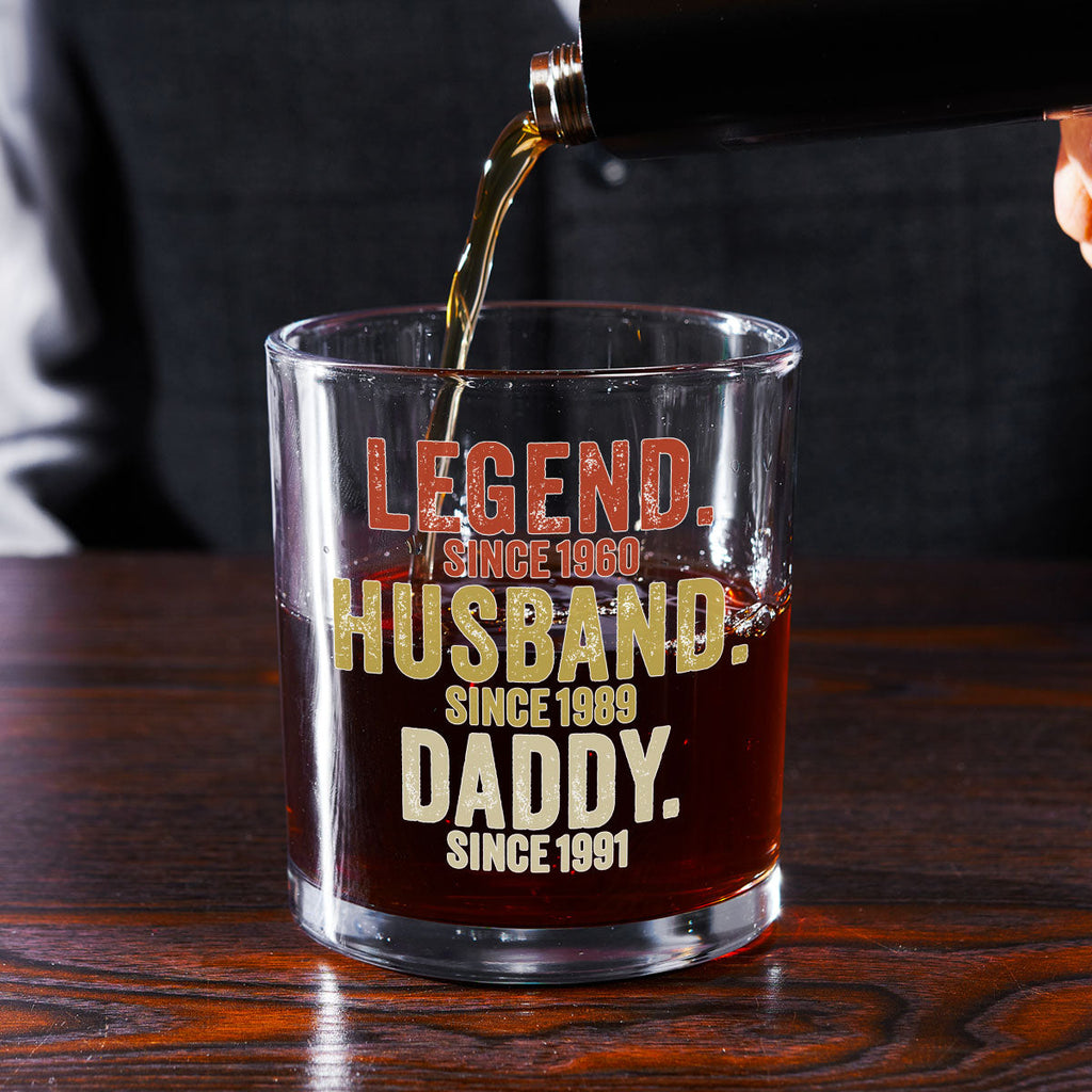 Custom Father's Day Birthday Gifts for Dad • Legend Husband Dad Papa - Personalized Whiskey Glass