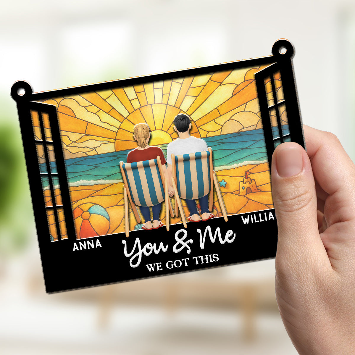 Custom Couple Hanging Decor, Anniversary Valentine's Day Gifts • You And Me And The Beach - Personalized Suncatcher
