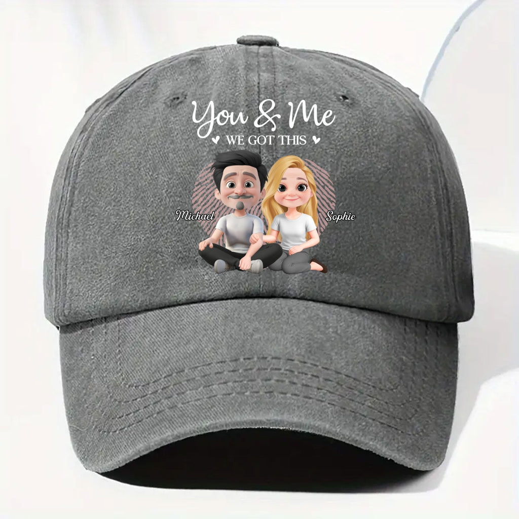 You And Me We Are Together - Personalized Vintage Washed Denim Cap